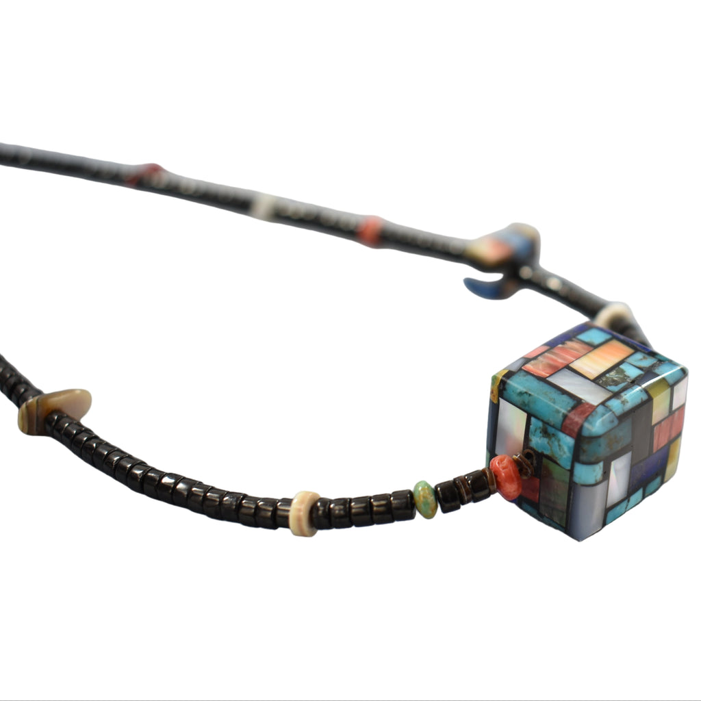 Charlene Reano Single Strand Necklace with mosaic cube