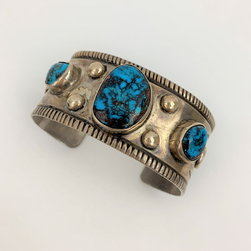 Vintage Sterling Silver and Bisbee Turquoise Cuff Bracelet by Mark