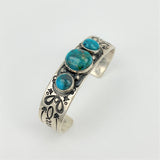 Stamped Sterling Silver & Bisbee Turquoise Bracelet by Jeanette Dale
