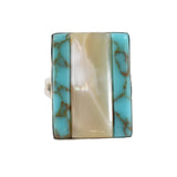 296701 RING: SS Turquoise/MOP, Ben Riggs, Dine`
