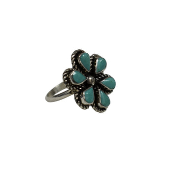 31291 RING: Coral/Turquoise Flower, Carol Lateyice