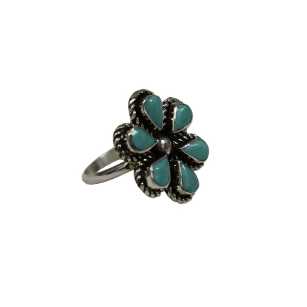 31291 RING: Coral/Turquoise Flower, Carol Lateyice