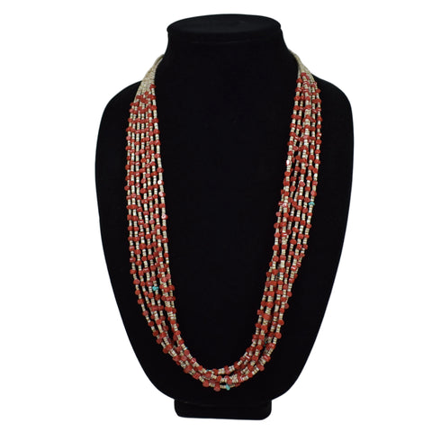 7 Strand Rolled Coral Necklace