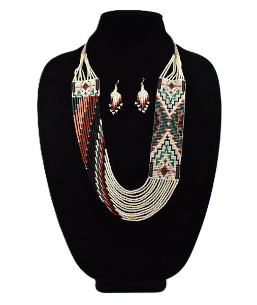 Wide Fine Beaded Necklace and Earring Set