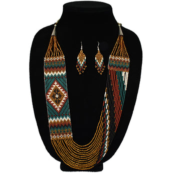 Wide Fine Beaded Necklace and Earring Set