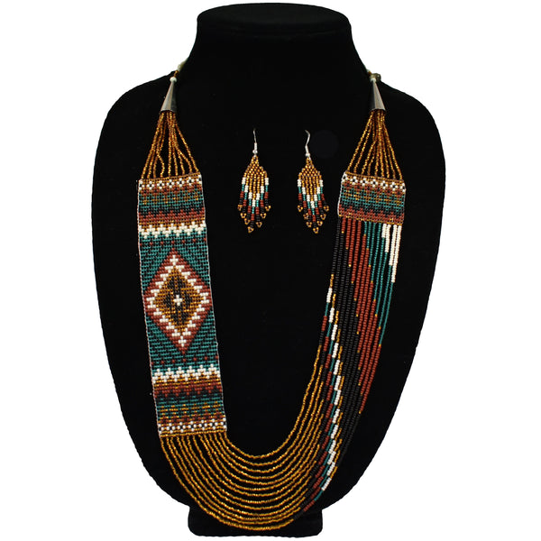 Wide Fine Beaded Necklace and Earring Set