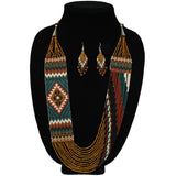 Wide Fine Beaded Necklace and Earring Set