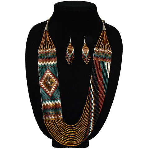 Wide Fine Beaded Necklace and Earring Set
