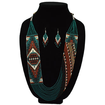 Wide Fine Beaded Necklace and Earring Set