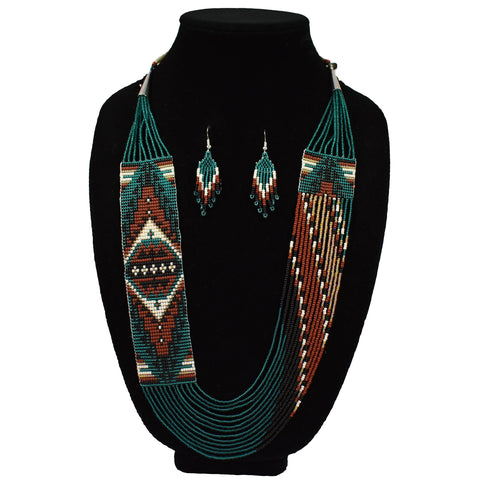 Wide Fine Beaded Necklace and Earring Set