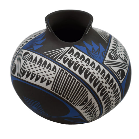 Blue/White on Black Mata Ortiz Pottery