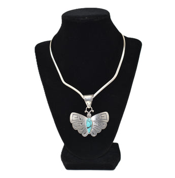 Sterling Silver and Turquoise Pendant with Omega Necklace