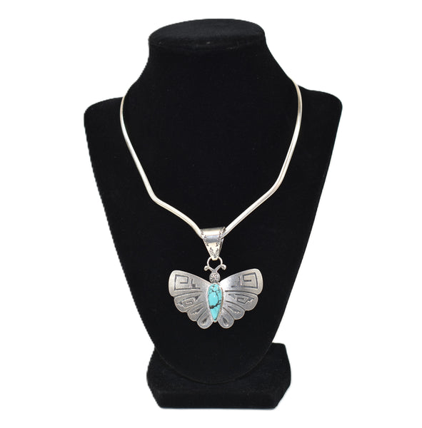 Sterling Silver and Turquoise Pendant with Omega Necklace