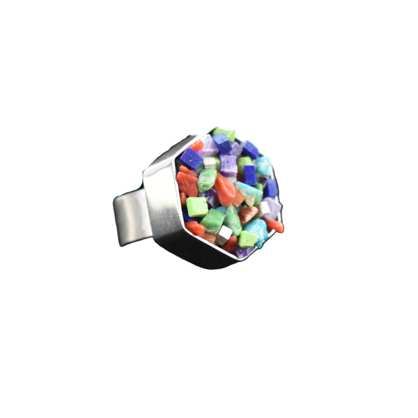 Sterling Silver Octagonal Multi-Stone Ring