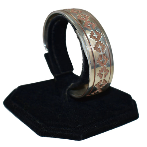Sterling Silver Acid Wash Rug Design Bracelet