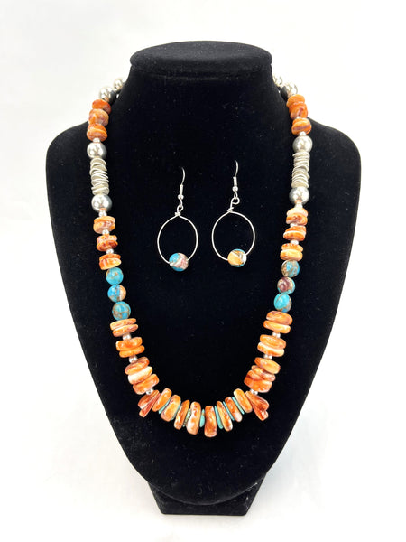 Rolled Spiny Oyster Necklace & Earring Set by Verna Yazzie