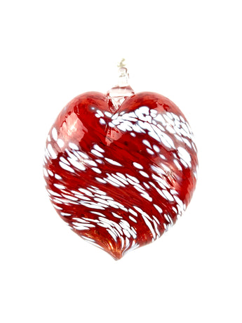 Red & White Wave Glass Heart Ornament