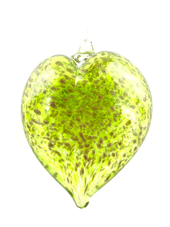Green & Gold Fleck Glass Heart Ornament by George Averbeck