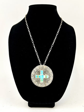 Sterling Silver Tufa-Cast Turquoise Inlay Necklace by Steve LaRance