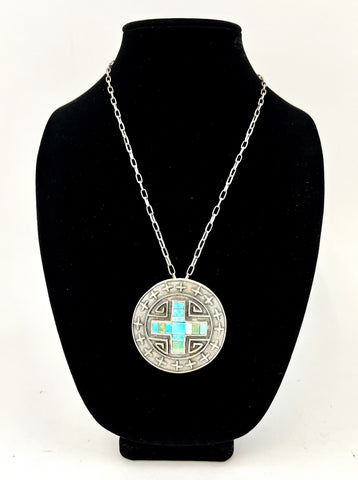 Sterling Silver Tufa-Cast Turquoise Inlay Necklace by Steve LaRance