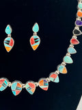 Multi Stone Inlay Teardrop Necklace& Earrings by Calvin Begay & Pam Daniels
