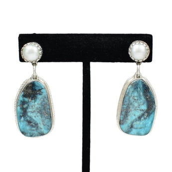 Morenci Turquoise With Fresh Water Pearl Earrings