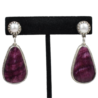 Purple Spiny Oyster Shell Earrings with Freshwater Pearls