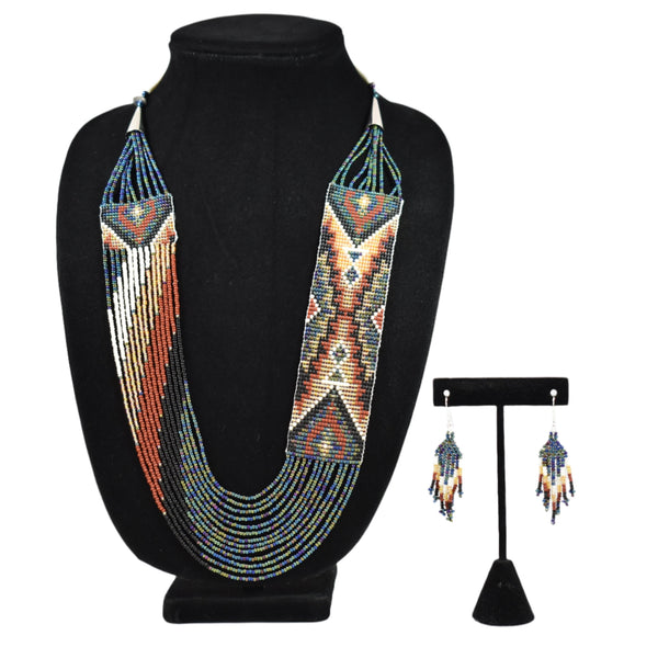 Wide Fine Beaded Necklace and Earrings