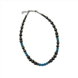 Sterling Sliver Oxidized Beads/Sleeping Beauty Turquoise Necklace by Verna Yazzie