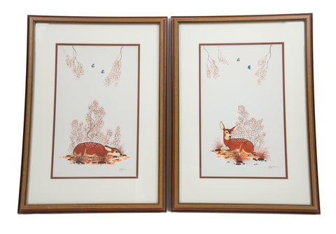 Pair of Deer Paintings by Beatien Yazz