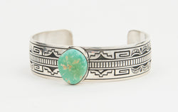 Large Sterling Silver Stamped Turquoise Bracelet by Charlie John