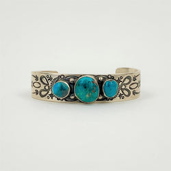 Stamped Sterling Silver & Bisbee Turquoise Bracelet by Jeanette Dale