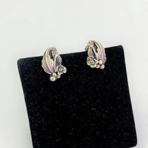 Sterling Silver Small Leaf and Flower Clip Earrings