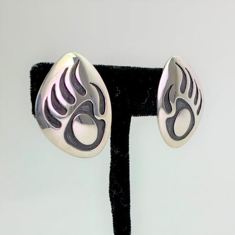 Sterling Silver Overlay "Bear Paw" Clip Earrings by Anderson Koinva
