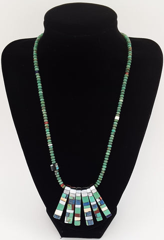 Rolled Turquoise Reversible Mosaic Necklace by Charlene Reano