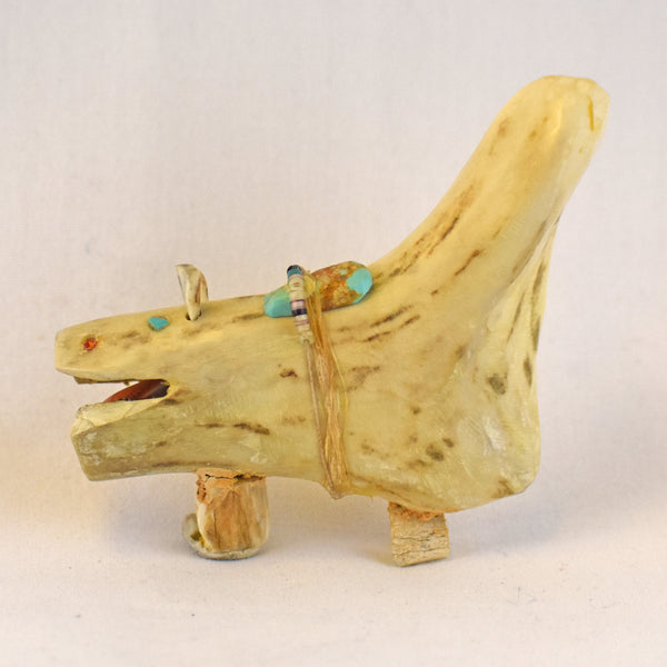 Vintage Elk Antler Wolf Fetish Carving