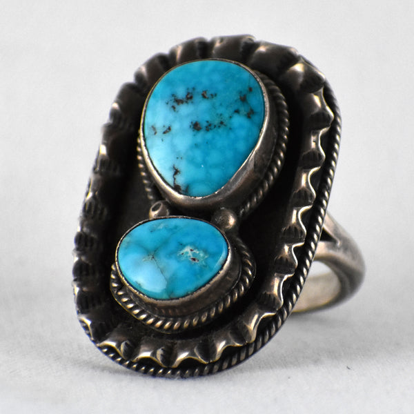 Vintage Turquoise Two Cab Ring by Richard Begay