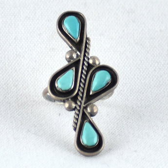 Vintage Oblong Four Teardrop Turquoise Ring