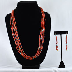 Seven Strand Mediterranean Coral Necklace & Earrings Set