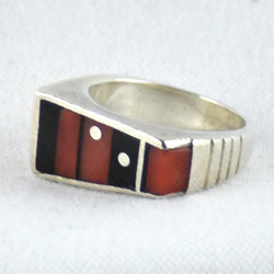 Inlay Coral & Jet Ring by Tracey Knifewing