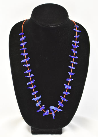 Lapis Lazuli Animal Fetish & Coral Tube Bead Necklace