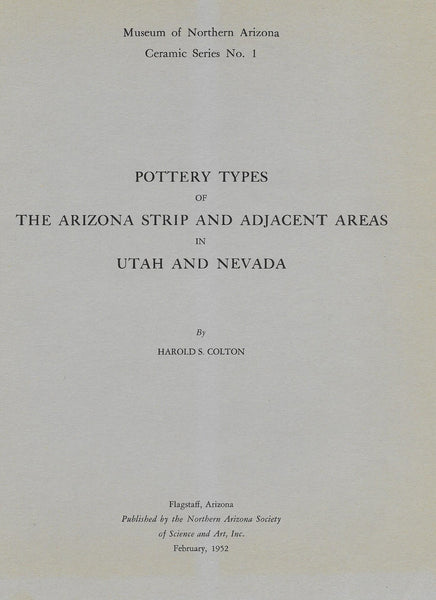 Pottery Types of the Arizona Strip and Adjacent Areas