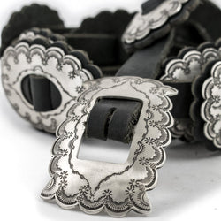Hispanic Stamped Sterling Silver Brushed Concho Belt by Ralph Sena