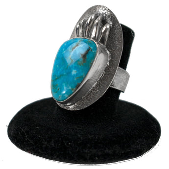 Kingman Turquoise Bear Claw Ring by Ralph Sena